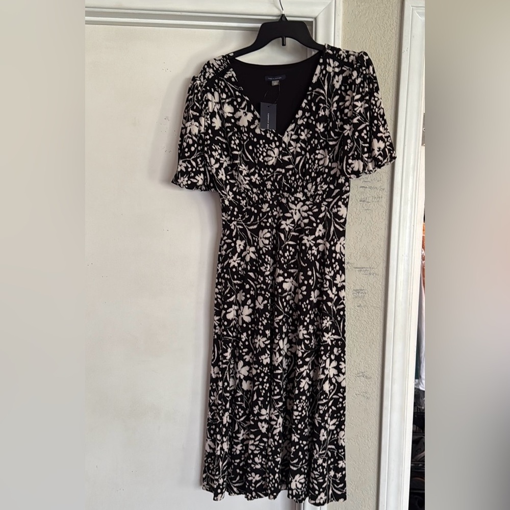 Tommy Hilfiger Black/White Ikat Floral Short Sleeve Jersey Midi Dress-Sz 8, NWT